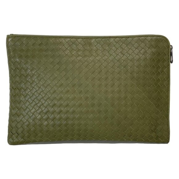 Auth BOTTEGA VENETA Intrecciato - Khaki Leather B********* Clutch Bag - Picture 1 of 16